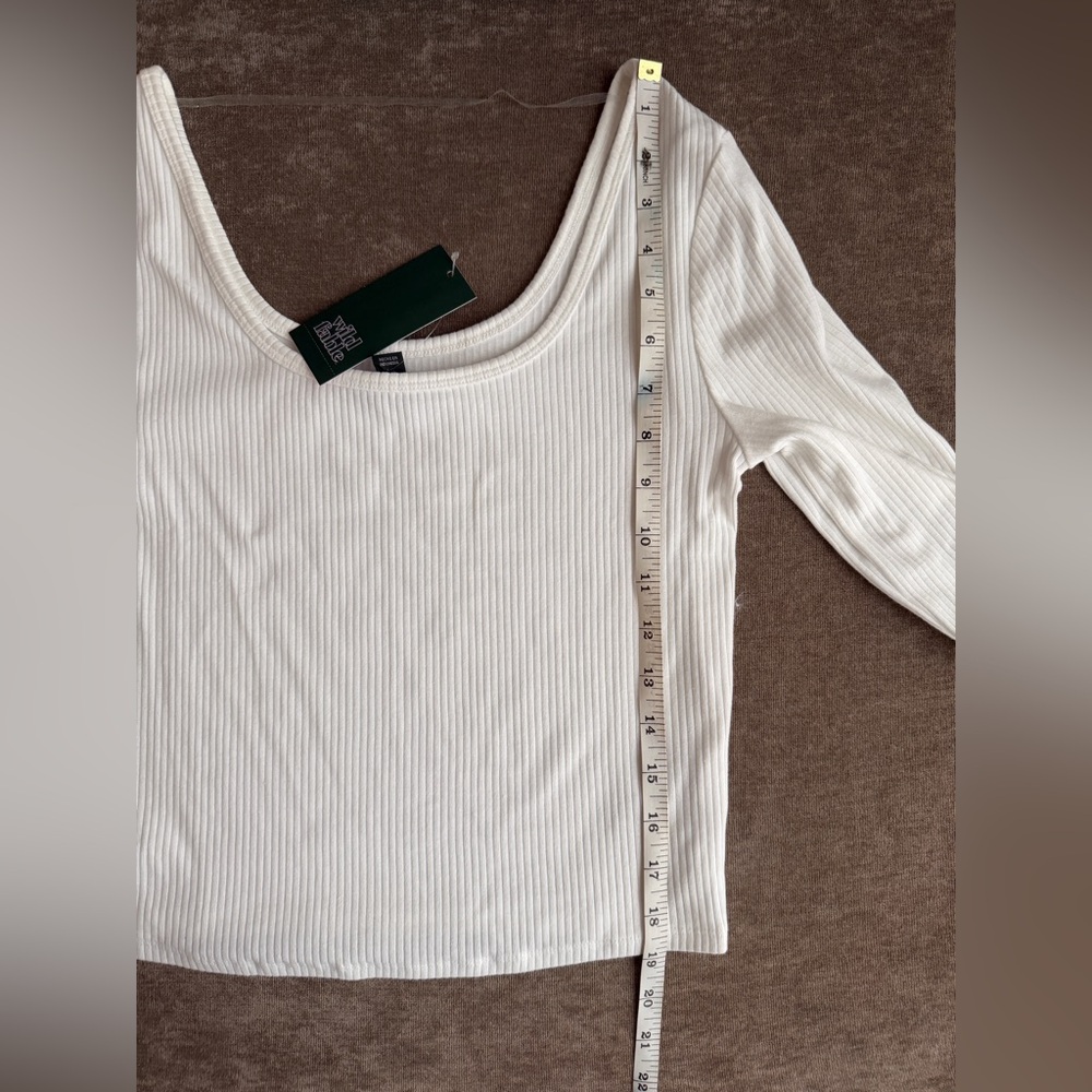 NWT Wild Fable White Ribbed Scoop Neck Long Sleeve Top size Large - Picture 7 of 8